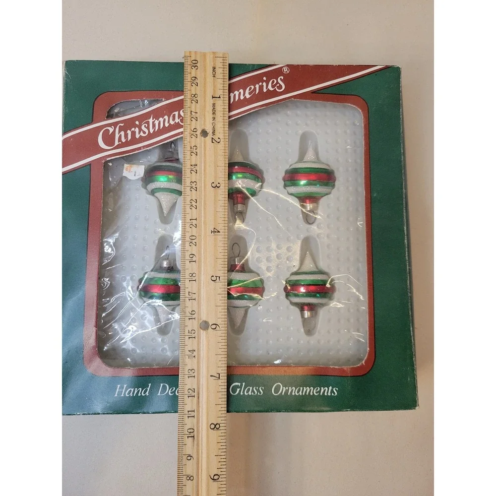 Vintage Bradford Novelty Christmas Trimmeries Glass Ornaments Red Green Set of 6